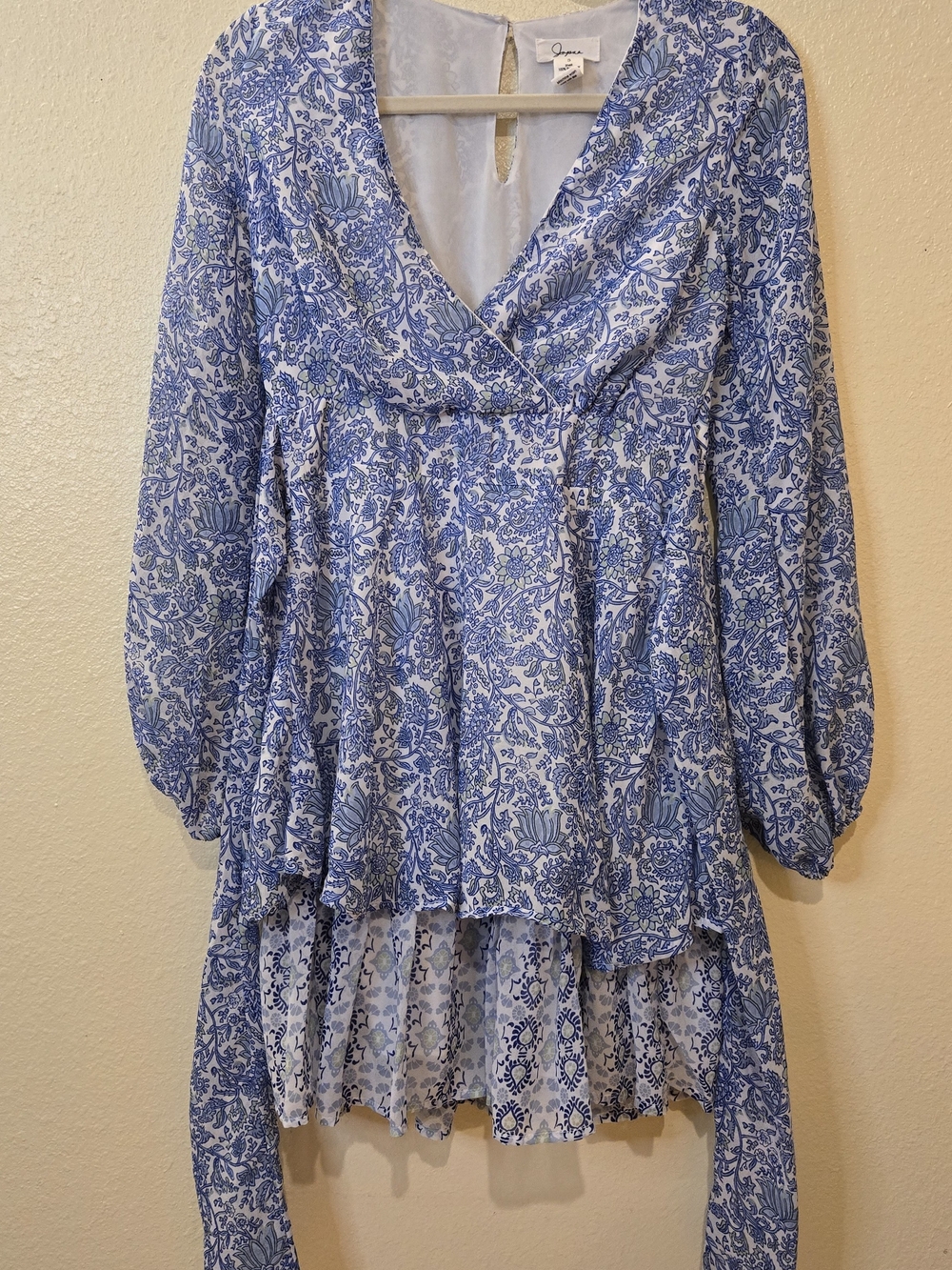 Japna Light Blue Floral Wrap Style Tiered Mini Dress Size Small Feminine